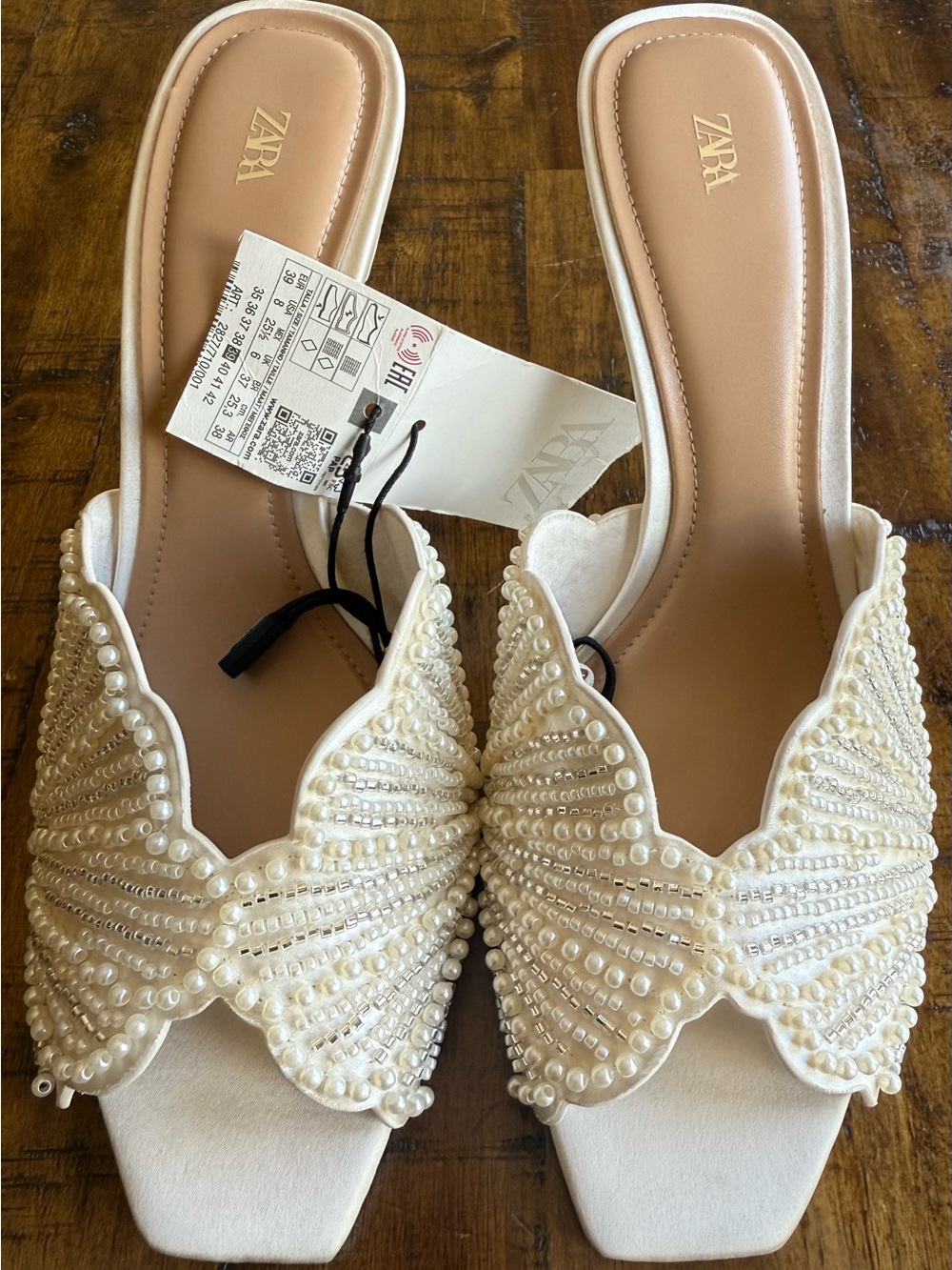 ZARA Backless Pearl Heeled Sandals NWT • White Mule • Size 8 • Wedding & Brides - Picture 5 of 12